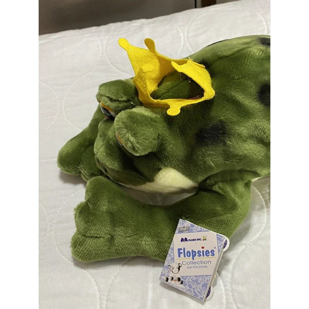 Prince Frog 14” Plush Stuffed Animal handmade A & A Plush With Red Kiss